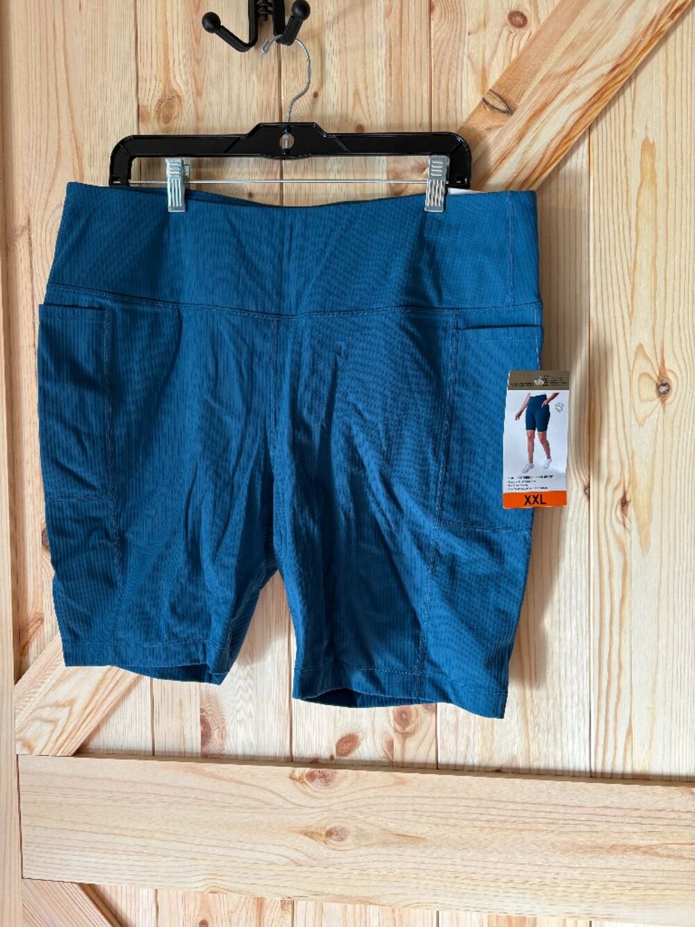Mondetta High Rise Ribbed Biker Shorts XXL Blue Performance Stretch Pockets NWT